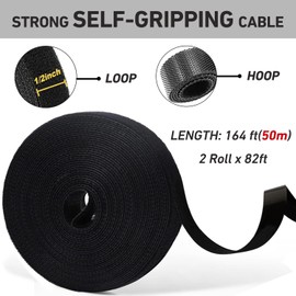 54yards 1/2 inch Reusable Fastening Nylon Tape Cable Ties, Hitotsu Reusable Hook and Loop Straps, Self-Gripping Bundling Straps for Cord Manage,Home, Office, Electrical Cords, Black+White,25M/Roll