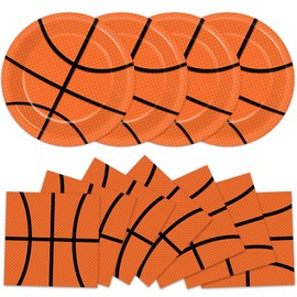 48Pcs Basketball Paper Plates and Napkins Basketball Birthday Party Decorations Sport Party Supplies Black Orange Dessert Plates Disposable Tableware Set for Teenagers Kids Boys Adults Serve 24