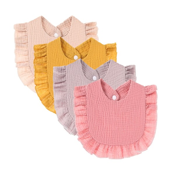 4 PACK Solid Muslin Baby Drool Bibs Set for Unisex