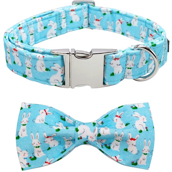 Lionet Paws Blue Dog Collar with Bow Tie, Durable Comfortable