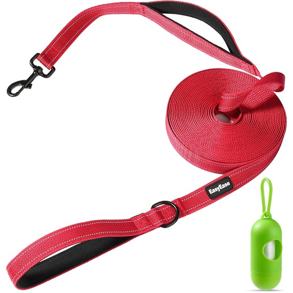 30FT Long Dog Leash with 2 Comfortable Soft Padded Handles