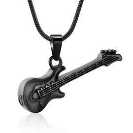 memorial jewelry Musical Instrument Cremation Necklace for Women & Men Guitar Urn Necklace for Ashes, Stainless Steel, No Gemstone