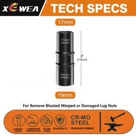 1/2 Inch Drive 7/8" x 15/16" Thin Wall Impact Flip Socket,XEWEA Lug Nut Impact Socket Set Double Ended Thin Wall Nut Sockets CR-MO Twist Removal Tool for Stripped Rusted Bolts