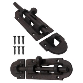 FUXXER® Solid Door Bolt with Knob, Cast Iron Design, 200 x 59 mm, Rust Brown/Black, 2-Piece