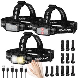 ATDOALL Rechargeable LED Headlamp 3 Pack, High Lumen Super Bright Head Lamp with Red Light, Motion Sensor, 5 Modes, 90° Adjustable, Waterproof Lightweight Headlamps for Adult Running,Camping,Fishing