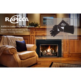 RAPICCA Welding Gloves Heat/Fire Resistant Leather For Stick,Mig,Tig,Forge,BBQ,Grill,Fireplace,Wood Stove,Furnace,Oven,Pot Black 16 inch