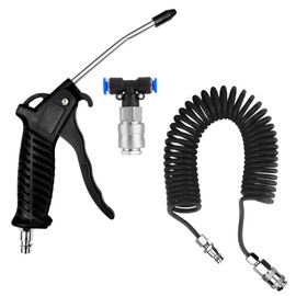 Truck Air Gun, Compressed Air Gun with 5 m Spiral Hose, Air Duster Blow Gun with T Piece Quick Coupling, for Truck, Car, Boat (Black)
