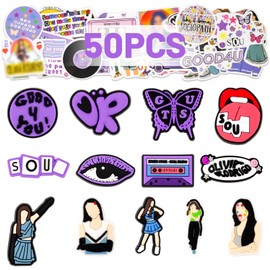Olivia Croc Charms with 50Pcs Olivia Stickers, Cute Music-Themed Shoe Charm Merch for Music Devotee Gifts, PVC Shoes Stuff for Shoes Beach Party Favors Decoration Christmas Gifts