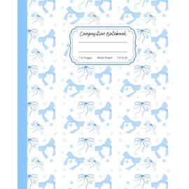 Super Cute Preppy Aesthetic Composition Notebook Pastel Blue & White Coquette Bows: Wide Ruled Journal for All Ages for Girls, Kids, Teens, Y2K Cool Girly School Supply .