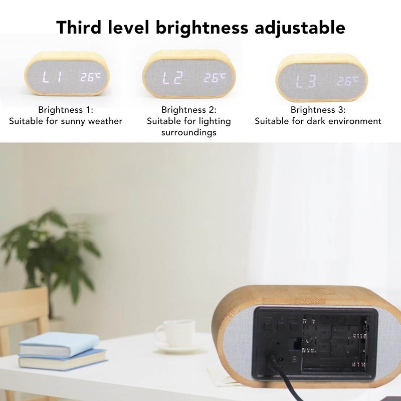 Wooden Alarm Clock USB Wireless Charging Wood LED Digital Display