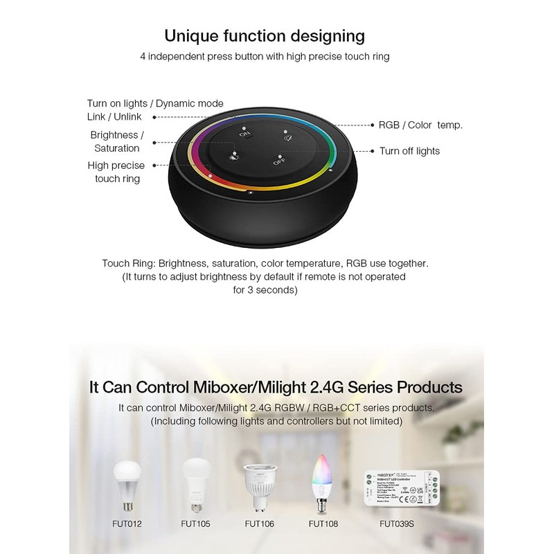 LGIDTECH S2-W RGB+CCT Color Temperature Rainbow Remote Controller Wall Mounted