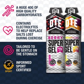 OTE Super Gel - Energy Gels for Running & Cycling - Dual Source Energy with 40g of Carbohydrates - Superior Glucose Fuel for Swimming, Triathlons & Endurance Sports - Box of 12 (Berry)