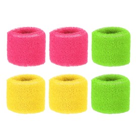 PATIKIL 6pcs 8x5cm Sports Wristbands Coton Terry Cloth Sweat Band Sweat Band for Tennis, Basketball, Training, Athletic, Running, Rose Red, Green, Yellow