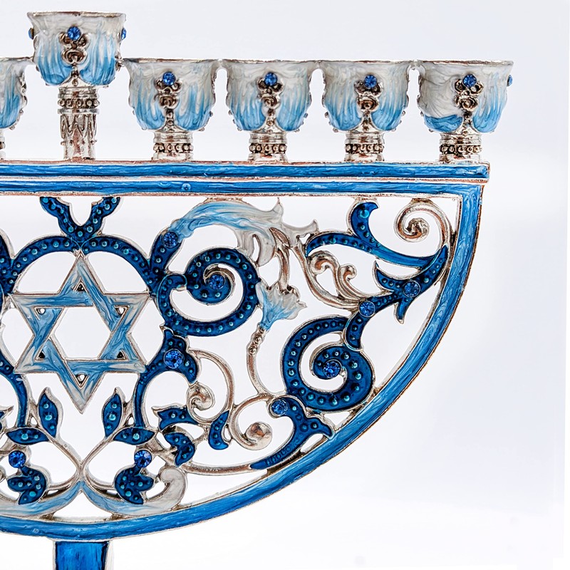 The Dreidel Company Hanukkah Menorah Enamel Star, Enameled Metal Menorah