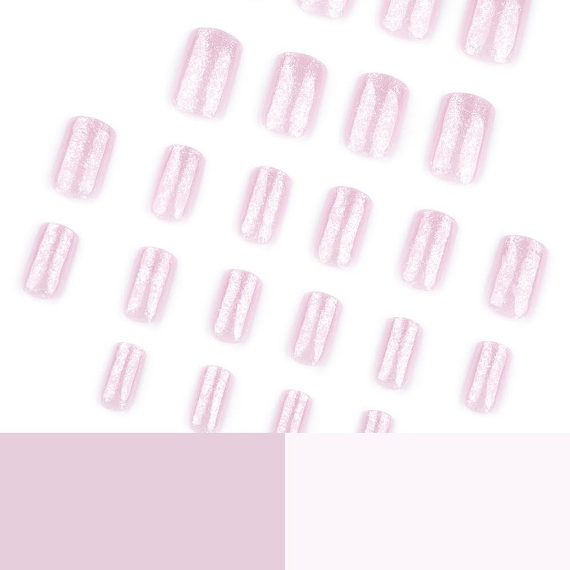 24 Pcs Pink Press on Nails Short Square Nail Tips,YEFIUO
