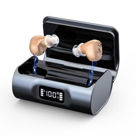 Rechargeable Hearing Aids for Seniors with Hearing Loss, In-the-ear Hearing Amplifiers Devices with Noise Cancelling, Long Lasting Use with Large Capacity Charging Case, Beige