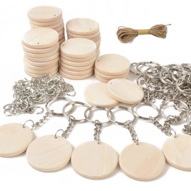 Happyay 30Pcs Natural Wood Slices, 1.5 inch Unfinished Wood Sign, Unfinished Predrilled Log Discs Wooden Circles with 30 pcs Key Rings for DIY Crafts Christmas Decorations Ornaments