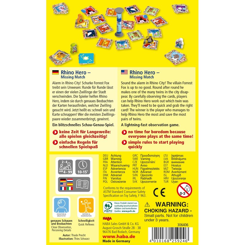 HABA 306406 - Rhino Hero - Missing Match, Memory Game