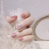 24pcs Nail Tips Pink Mortise Flash Rhinestone Chain Decoration Girly
