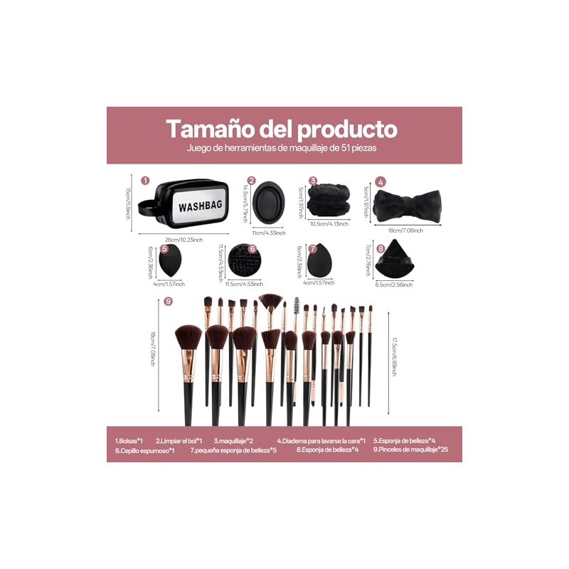 ASVEL 51 Piezas Set de Brochas de Maquillaje Profesional Completo,