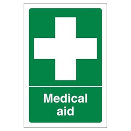 V Safety Medical Aid - Portrait 100 x 150 mm - 2mm Super-Tough Rigid Plastic Safety Sign