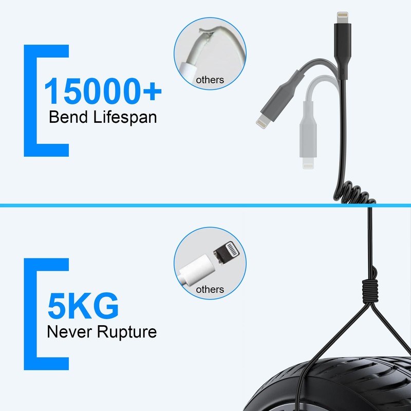 Coiled Lightning Cable 2 Pack, Apple Carplay Cable& MFi Certified,