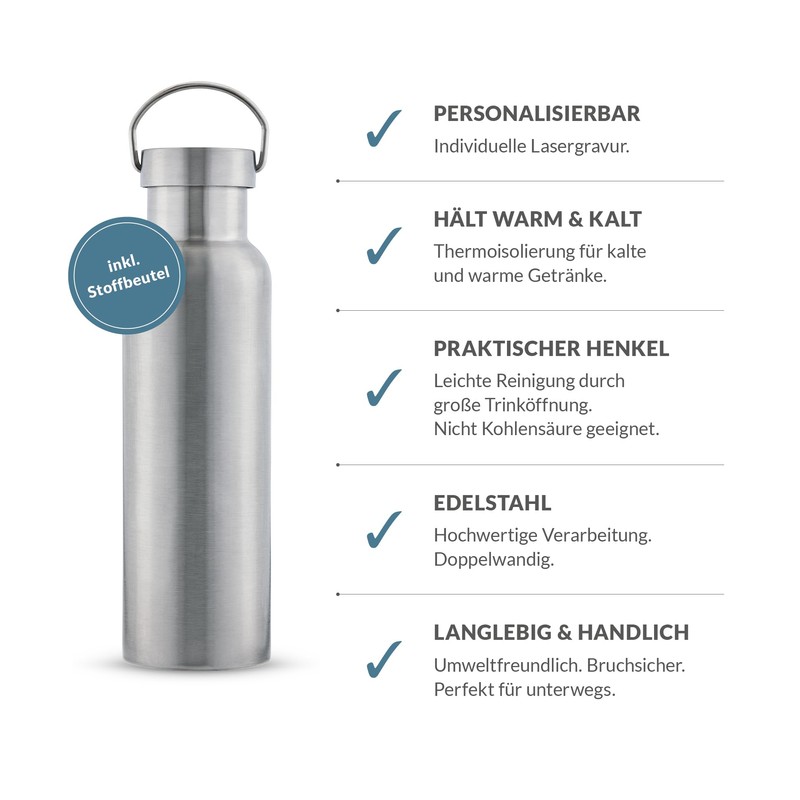 Sprengers Stainless Steel Water Bottle with Handle - Leak-proof &