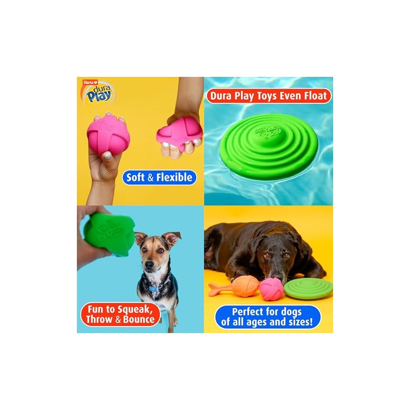 Hartz DuraPlay Bone Squeaky Latex Dog Toy, Large, 3 Pack