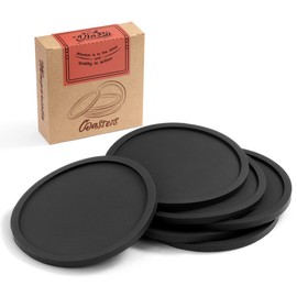 Silicone Coasters, Black Coasters for Drinks with Extra Lip Edge - Set of 6 Coasters, Heat Resistant Cup Coasters for Tabletop Protection - Fit All Cups, Non-Slip, Non-Stick