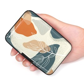 Hsxnam Credit Card Holder Wallet, RFID Blocking Credit Card Case Aluminum Metal Cute Business Card Holder Pocket ID Case for Women Men, White Leaves