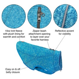 Kurgo K9 Core Dog Sweater | Year-Round Sweater for Dogs | Dog Fleece Vest | Knit Fleece Pet Jacket | Fleece Lining | Lightweight | Zipper Opening for Harness | Adjustable Neck
