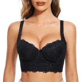 FallSweet Push Up Lace Bras for Women Plus Size Lightly Padded Underwire Brassiere(Lace-Black,38D)