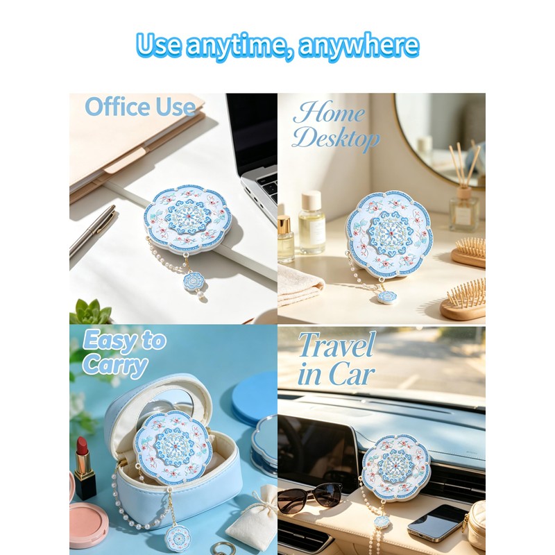 Compact Mirror, Exquisite Retro mini Travel Makeup Mirror (Blue)