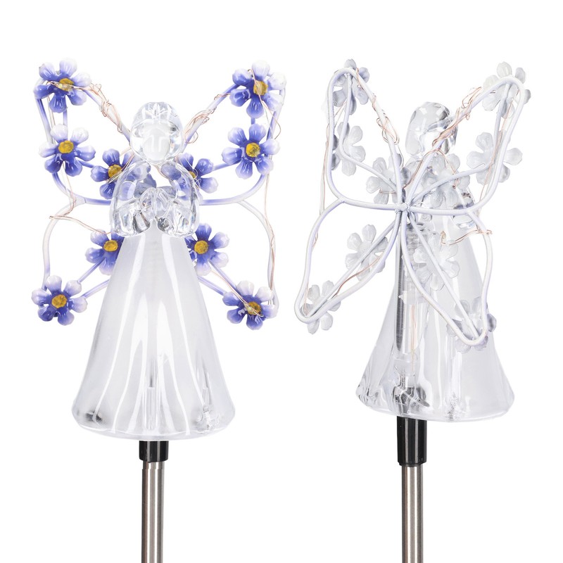 2 Pack LED Solar Angel Lights Solar Powered White Light