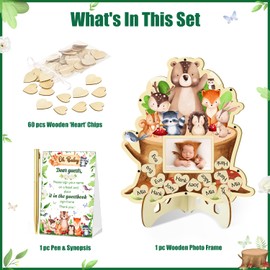 KAMUFU Woodland Baby Shower Decorations, Guest Book Includes Wooden Heart Tokens Forest Animal Baby Shower Activity Table Centerpiece Woodland Creatures Guest Book Alternatives Guest Book Baby Shower