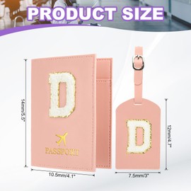 PATIKIL Passport Holder for Travel, Initial Passport Cover and Luggage Tag Set with Alphabet Chenille Letter Patch Travel Wallet Bag Suitcase Identifier for Women Family Travel Pink D