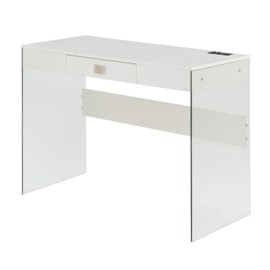 Convenience Concepts SoHo Glass Desk with Charging Station, 42", White