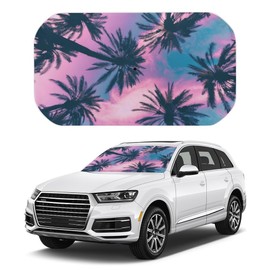CZLBTFTP Palm Trees Car Windshield Sun Shade Umbrella, Car Windshield Sunshades Cover with 360° Rotation Bendable Handle, Foldable Sun Shade for Most Vehicles