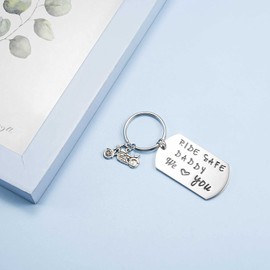 SUNSH Ride Safe Daddy We Love You Keychain for Men Dad Cool Motorcycle Biker Keyrings Father Gifts from Daughter/Son