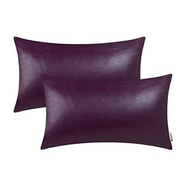 BRAWARM Pack of 2 Cozy Bolster Pillow Covers Cases for Couch Sofa Home Decoration Solid Dyed Soft Faux Leather Both Sides 12 X 20 Inches Deep Purple