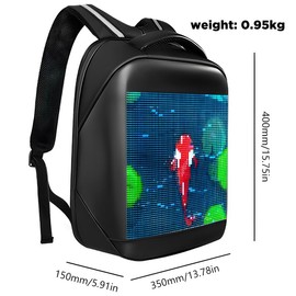 Motorcycle Backpack for Men, LED Backpack With DIY Programmable Full Color Screen, Hard Shell Large Capacity Waterproof Helmet Bag Laptop Backpack - Color: Backpack（B009）
