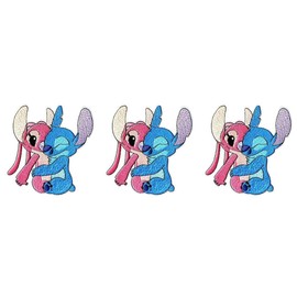 Stitch Cartoon Blue Alien and Angel Embroidered 4" Tall Iron on Patch Set of 3