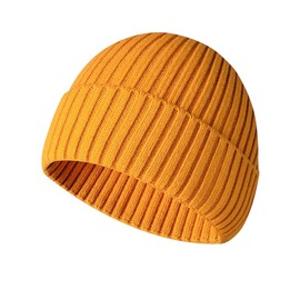 MAIAGO Fisherman Beanie, Wool Knit Cuff Short Watch Cap Fisherman Beanie Winter Warm Hats for Men Women Yellow