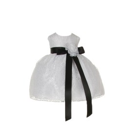 Cinderella Couture Baby Girls' Champagne Lace Flower Girl Dress & Flower Sash WH/BK WH FLOWR L
