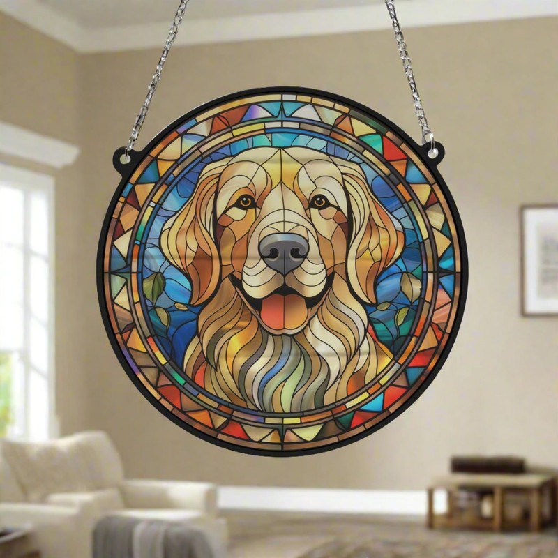 Image Industry Golden Retriever Stained Glass Effect Suncatcher - Garden