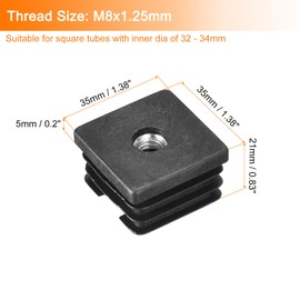 uxcell 4Pcs Inserts for Square Tubes with M8-1.25mm Thread, for 1.38"x1.38" OD Square Tube, Black Plastic Plug Caster Insert Chair End Caps Furniture