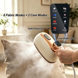 Garment Steamer for Clothes 1400W Portable Travel Steamer 180°Rotating Handle lancha a Vapor Para Ropa with LCD Display Handheld Wrinkle Remover, 260mL Water Tank, 8 Steam Models, Beige