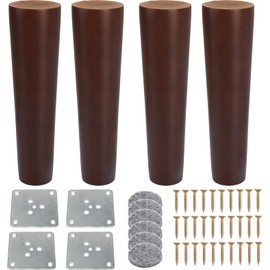 KINDPMA 4PCS Wooden Furniture Legs 18cm Solid Wood Sofa Legs 7inch Chair Legs Table Leg Walnut Furniture Replacement Feet with Mounting Plates Screws Non-Slip Mat for Bed Couch Ottoman TV Cabinet