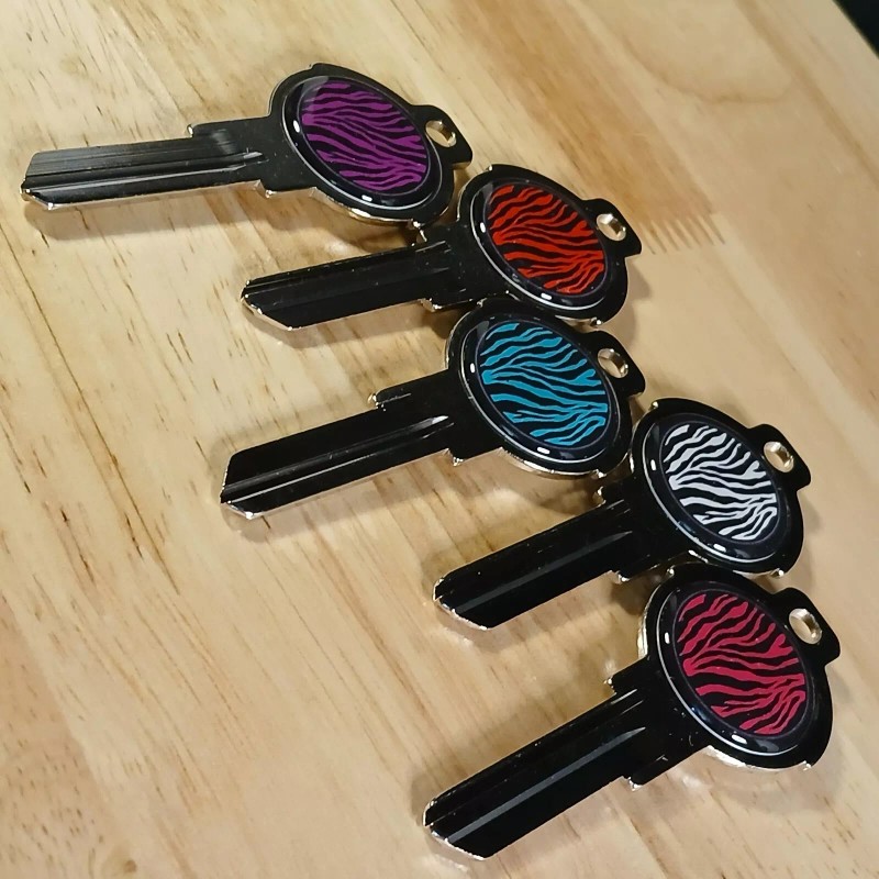 5 Key Set Zebra Epoxy Nickel Plated House Keys Compatible