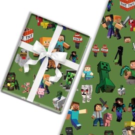 Game Wrapping Paper, 3 PACK Present Wrapping Paper 70x50cm Birthday Gitf Wrap Perfect for Birthday Party Kid gitfs (Green)